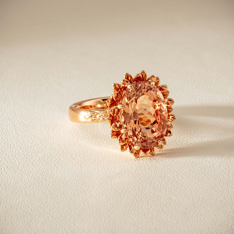 18ct Rose Gold 7.49ct Morganite Protea Ring - Ring - Walker & Hall