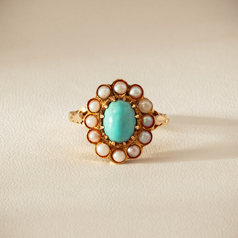 Deja Vu 9ct Yellow Gold Turquoise & Seed Pearl Ring - Ring - Walker & Hall