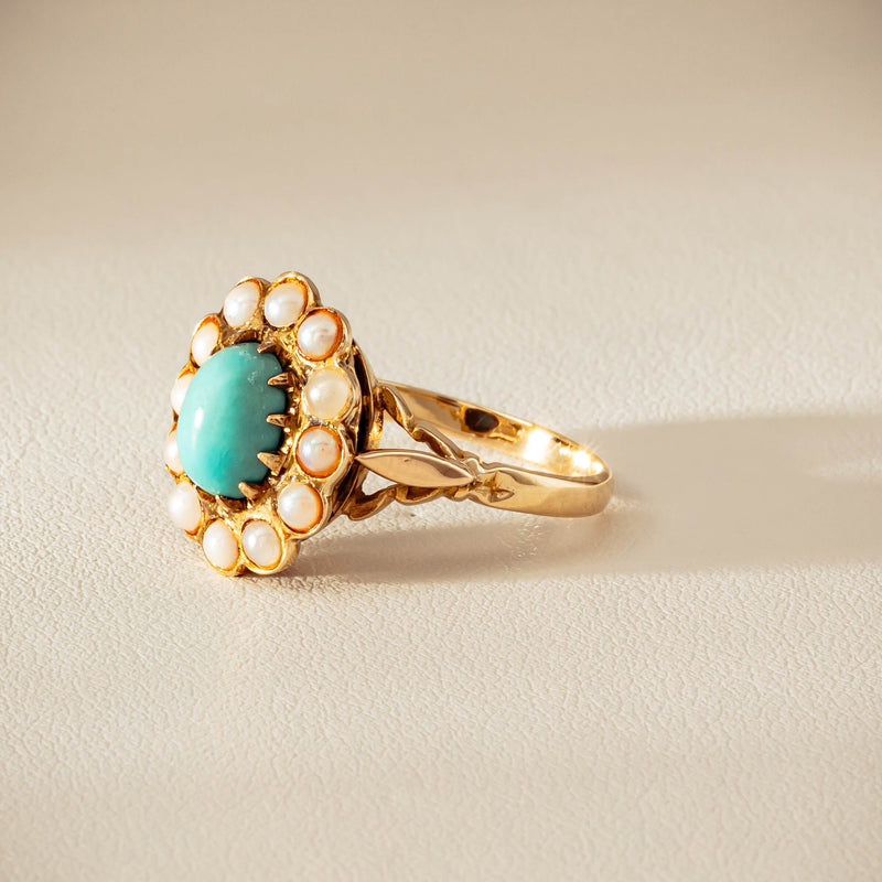 Deja Vu 9ct Yellow Gold Turquoise & Seed Pearl Ring - Ring - Walker & Hall