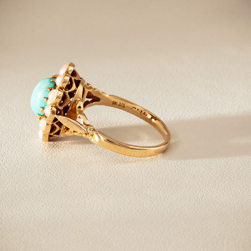 Deja Vu 9ct Yellow Gold Turquoise & Seed Pearl Ring - Ring - Walker & Hall