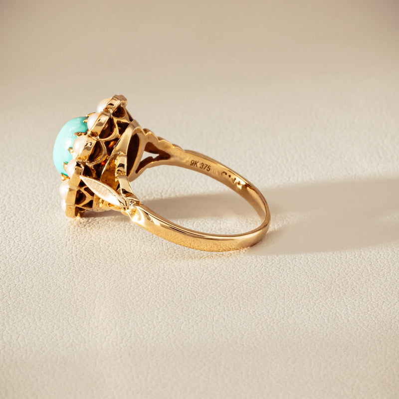 Deja Vu 9ct Yellow Gold Turquoise & Seed Pearl Ring - Ring - Walker & Hall