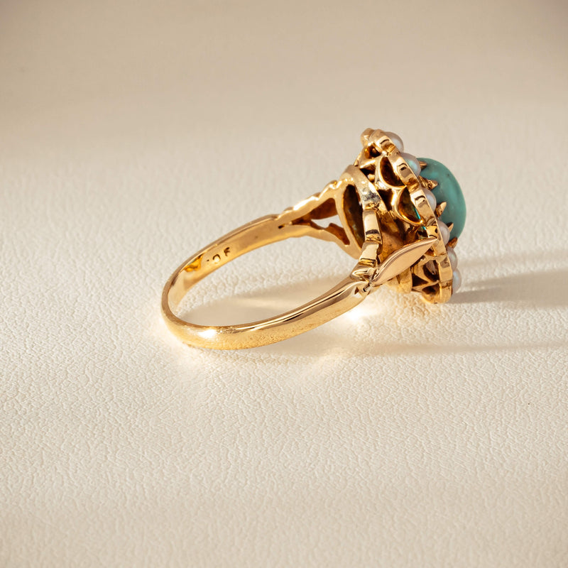 Deja Vu 9ct Yellow Gold Turquoise & Seed Pearl Ring - Ring - Walker & Hall