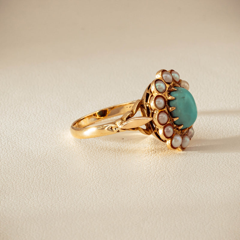 Deja Vu 9ct Yellow Gold Turquoise & Seed Pearl Ring - Ring - Walker & Hall