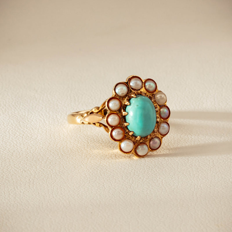 Deja Vu 9ct Yellow Gold Turquoise & Seed Pearl Ring - Ring - Walker & Hall