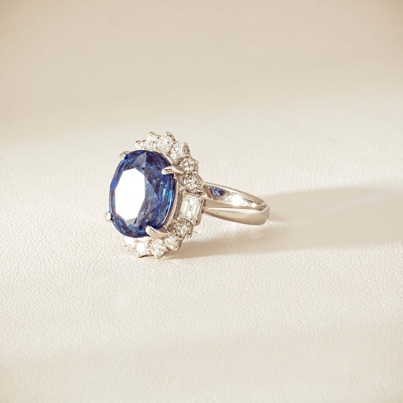 Deja Vu Platinum 7.96ct Sapphire & Diamond Cluster Ring - Ring - Walker & Hall