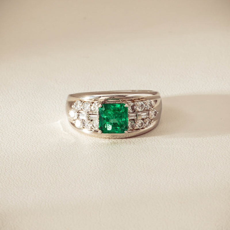 Deja Vu Platinum 1.43ct Emerald & Diamond Cluster Ring - Ring - Walker & Hall