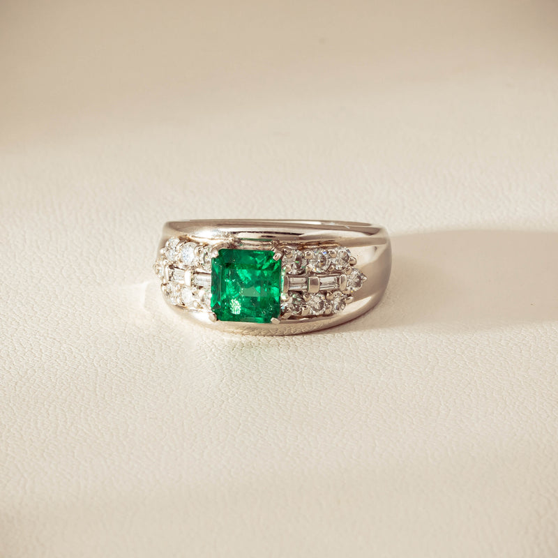 Deja Vu Platinum 1.43ct Emerald & Diamond Cluster Ring - Ring - Walker & Hall