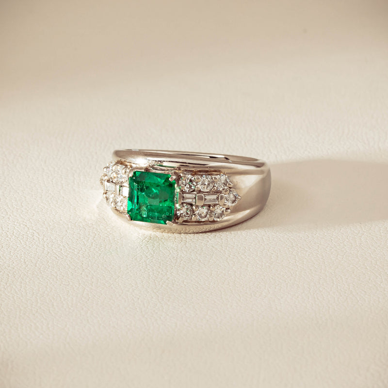 Deja Vu Platinum 1.43ct Emerald & Diamond Cluster Ring - Ring - Walker & Hall