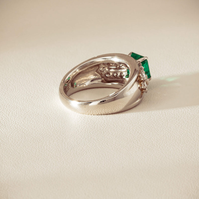 Deja Vu Platinum 1.43ct Emerald & Diamond Cluster Ring - Ring - Walker & Hall