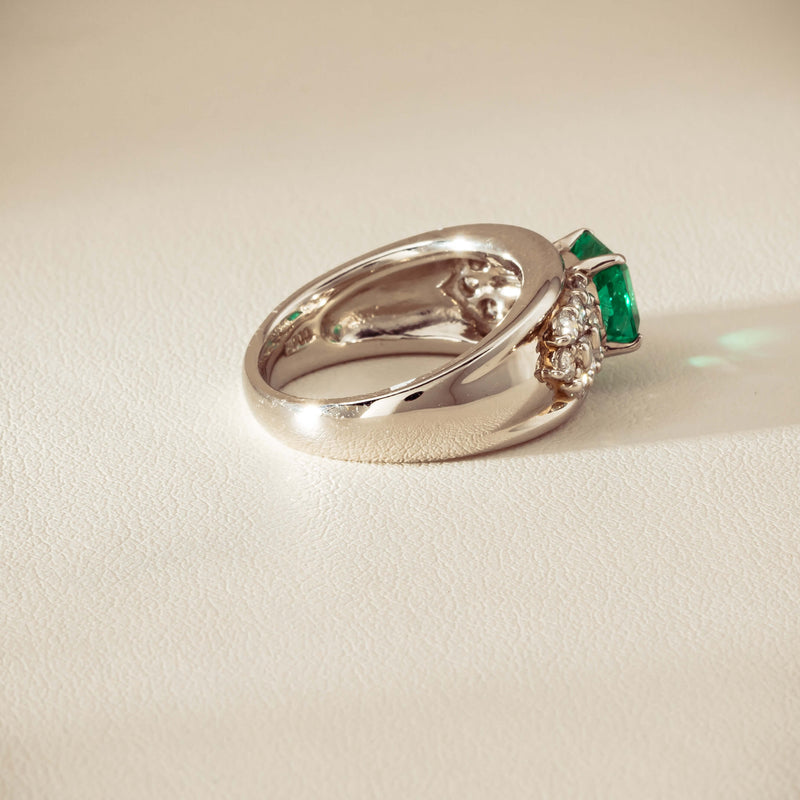 Deja Vu Platinum 1.43ct Emerald & Diamond Cluster Ring - Ring - Walker & Hall