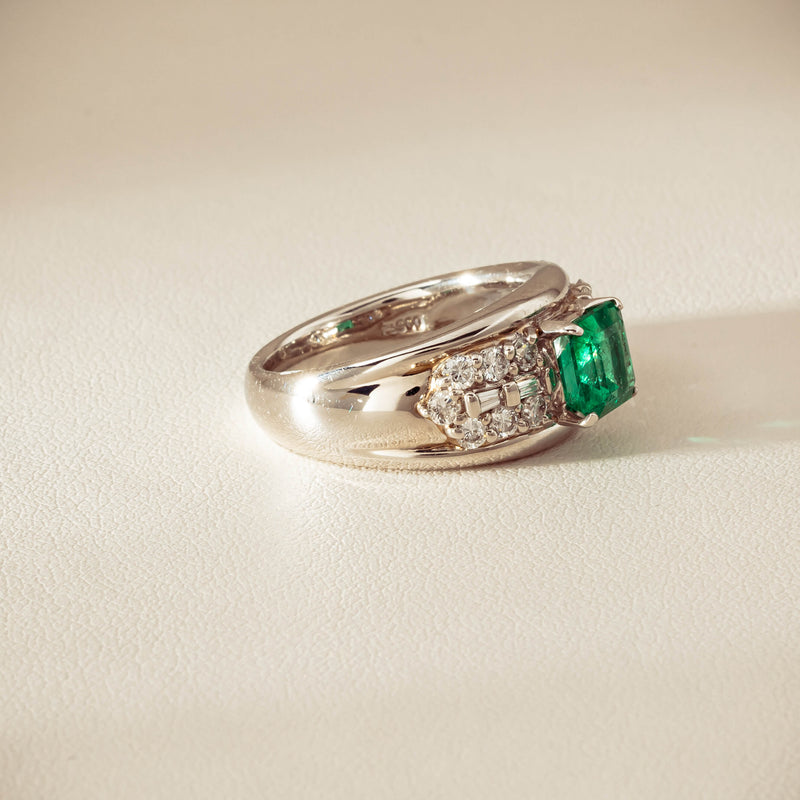 Deja Vu Platinum 1.43ct Emerald & Diamond Cluster Ring - Ring - Walker & Hall