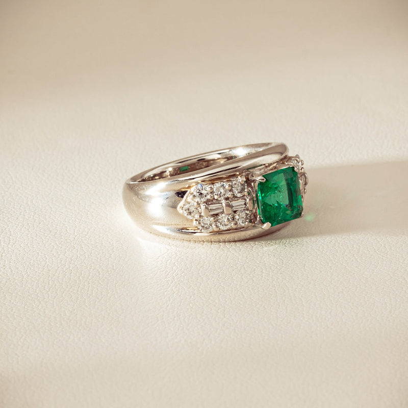 Deja Vu Platinum 1.43ct Emerald & Diamond Cluster Ring - Ring - Walker & Hall