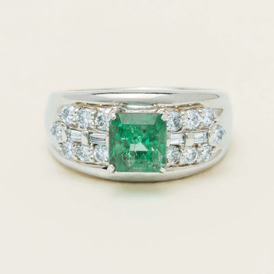 Deja Vu Platinum 1.43ct Emerald & Diamond Cluster Ring - Ring - Walker & Hall