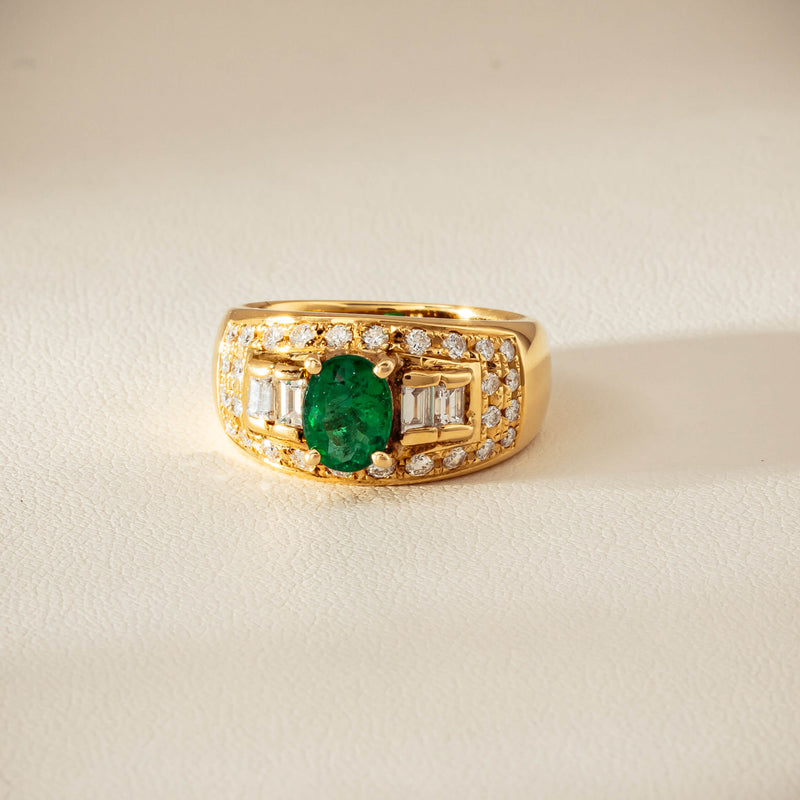 Deja Vu 18ct Yellow Gold .87ct Emerald & Diamond Ring - Ring - Walker & Hall