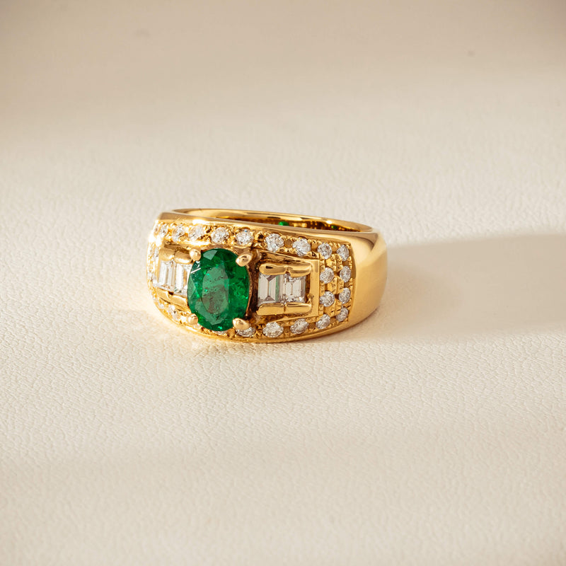 Deja Vu 18ct Yellow Gold .87ct Emerald & Diamond Ring - Ring - Walker & Hall