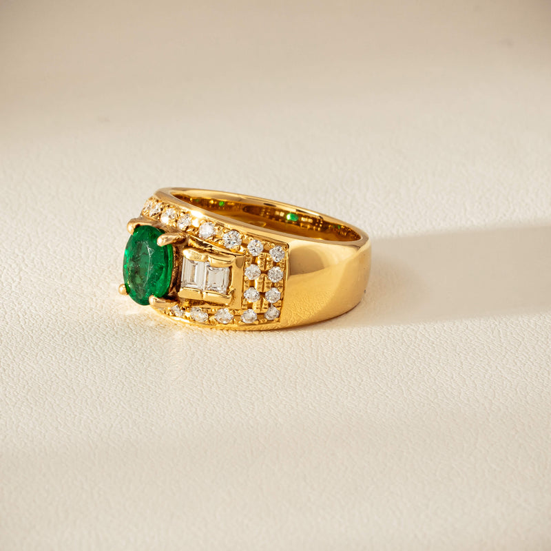 Deja Vu 18ct Yellow Gold .87ct Emerald & Diamond Ring - Ring - Walker & Hall