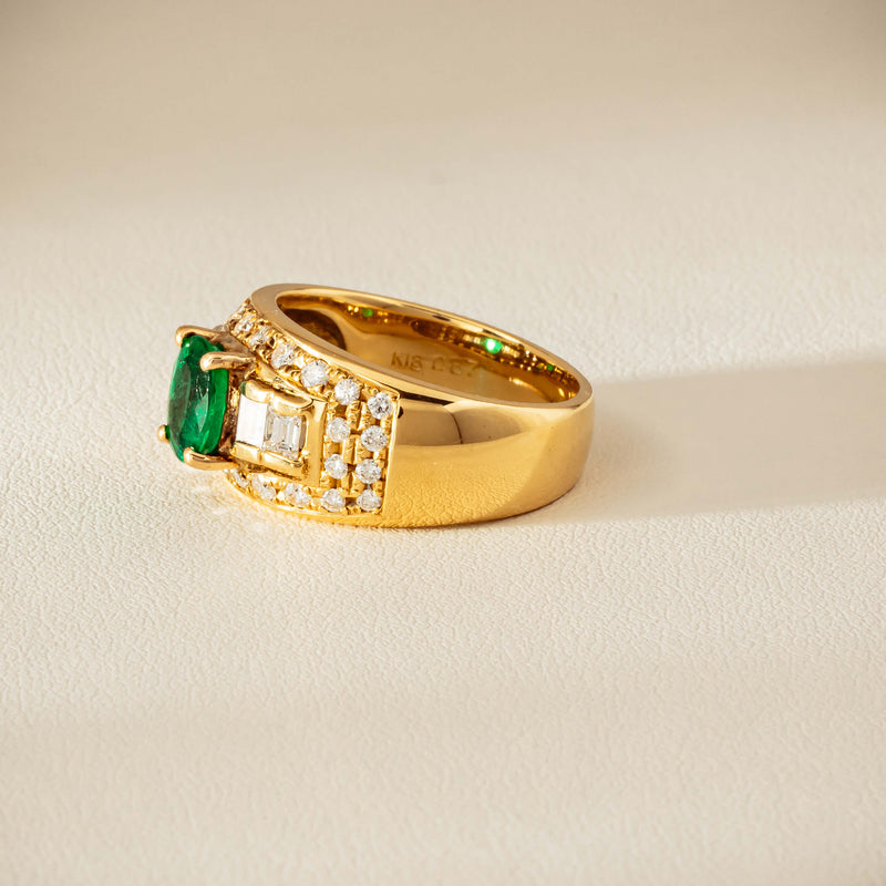 Deja Vu 18ct Yellow Gold .87ct Emerald & Diamond Ring - Ring - Walker & Hall
