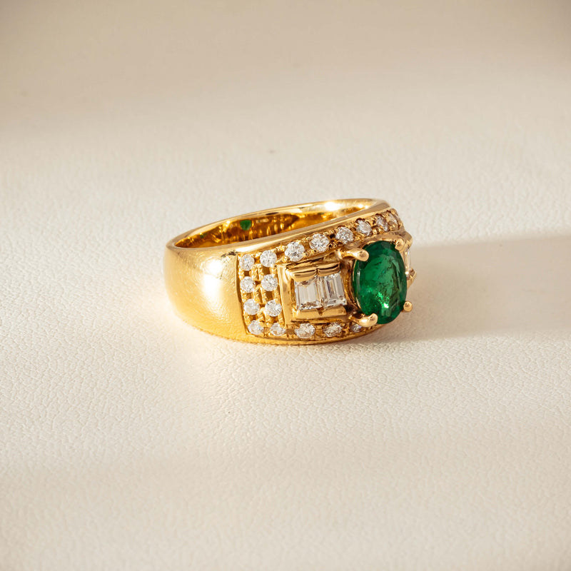 Deja Vu 18ct Yellow Gold .87ct Emerald & Diamond Ring - Ring - Walker & Hall