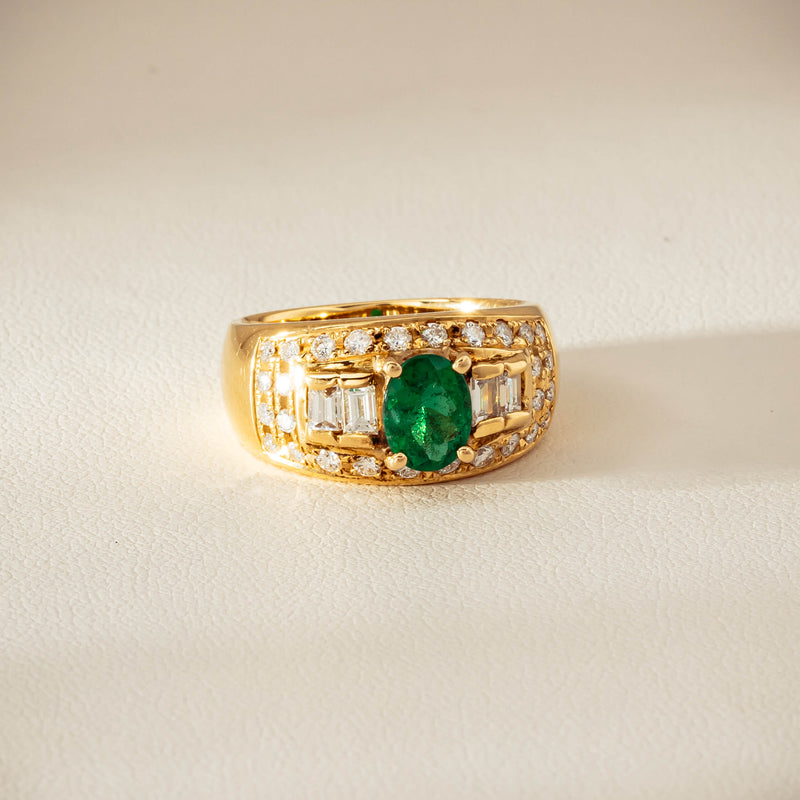 Deja Vu 18ct Yellow Gold .87ct Emerald & Diamond Ring - Ring - Walker & Hall