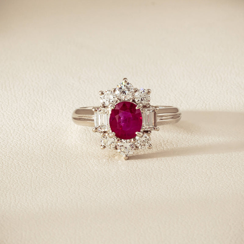 Deja Vu Platinum 1.11ct Ruby & Diamond Cluster Ring - Ring - Walker & Hall