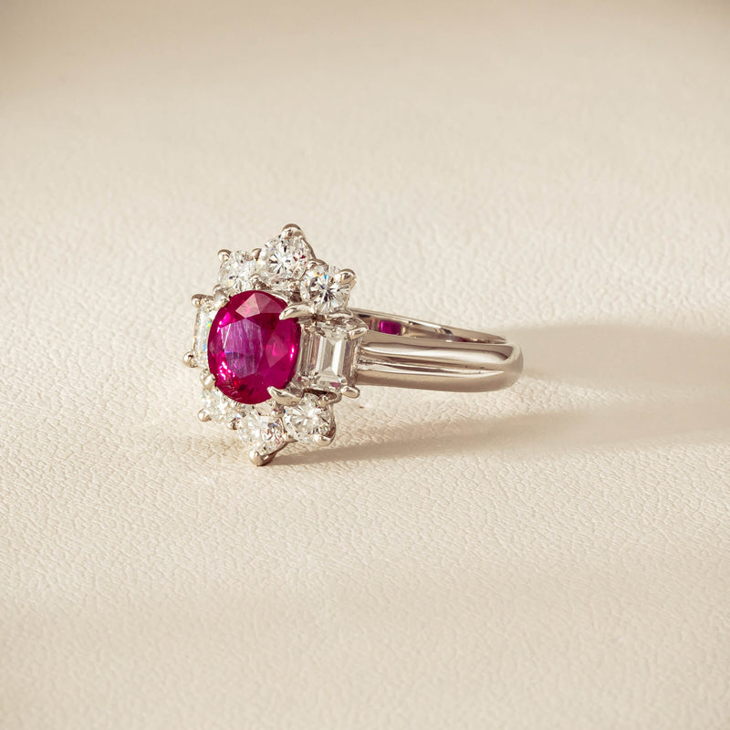 Deja Vu Platinum 1.11ct Ruby & Diamond Cluster Ring - Ring - Walker & Hall
