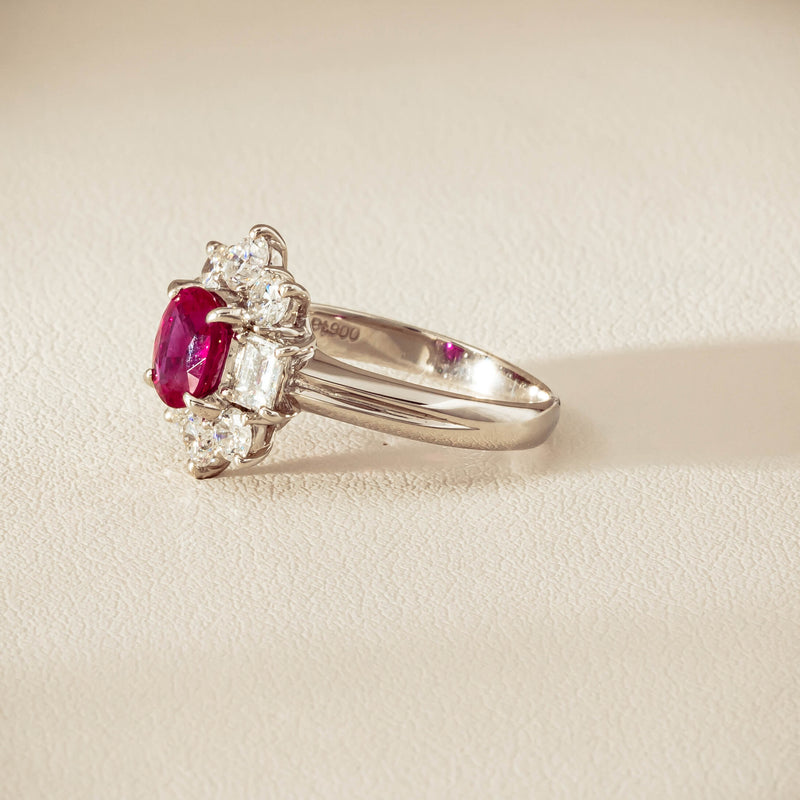 Deja Vu Platinum 1.11ct Ruby & Diamond Cluster Ring - Ring - Walker & Hall