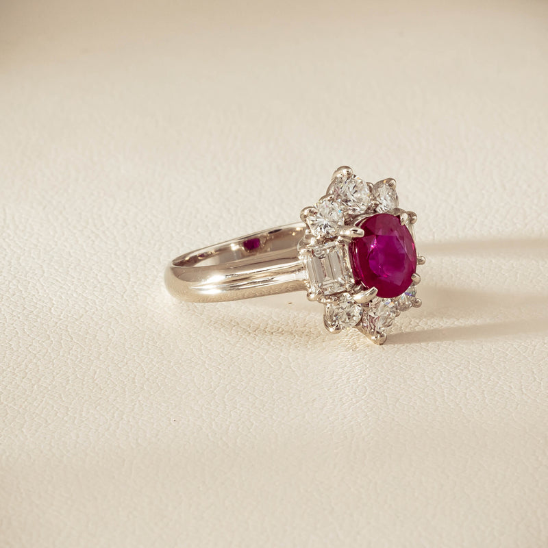 Deja Vu Platinum 1.11ct Ruby & Diamond Cluster Ring - Ring - Walker & Hall