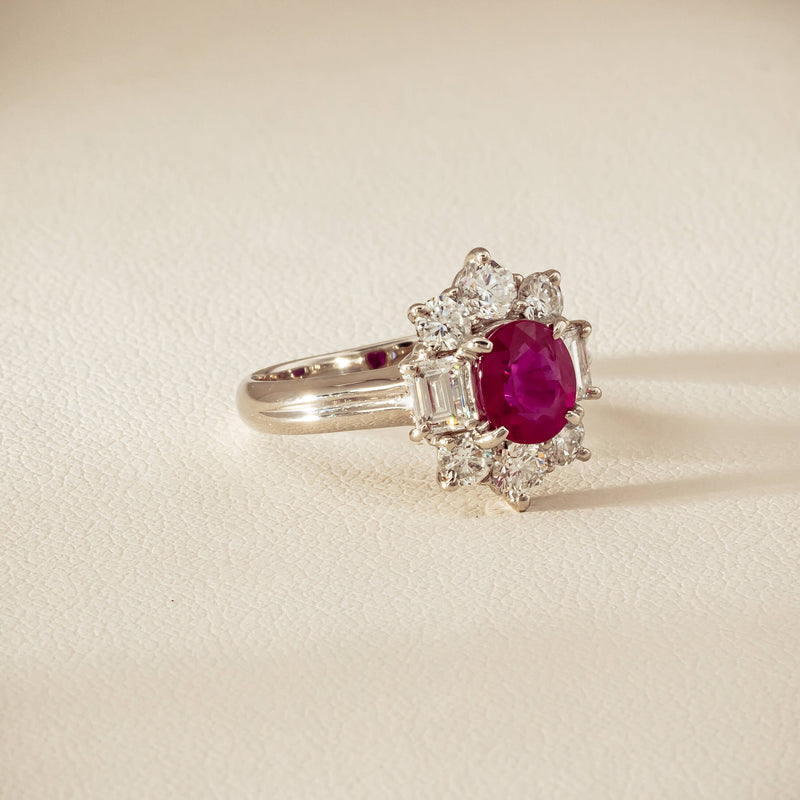 Deja Vu Platinum 1.11ct Ruby & Diamond Cluster Ring - Ring - Walker & Hall