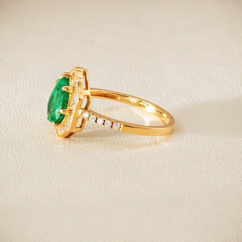 Deja Vu 18ct Yellow Gold 1.22ct Emerald & Diamond Ring - Ring - Walker & Hall