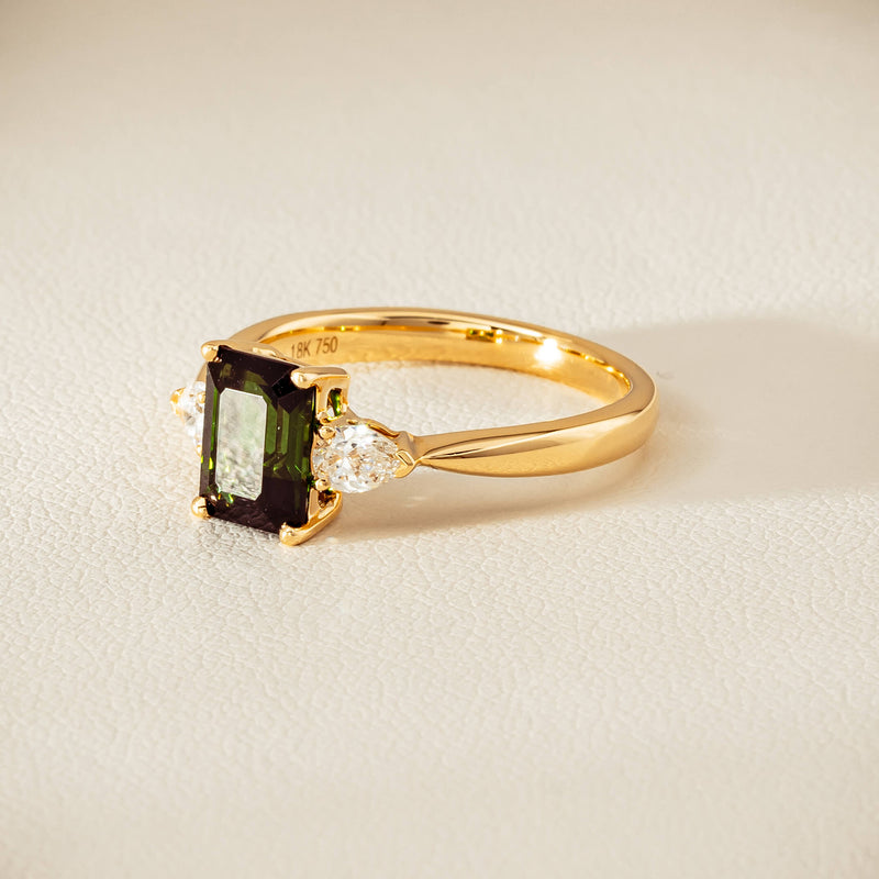 18ct Yellow Gold 1.43ct Green Tourmaline & Diamond Ayla Ring - Ring - Walker & Hall