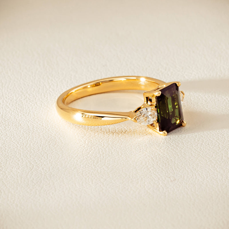 18ct Yellow Gold 1.43ct Green Tourmaline & Diamond Ayla Ring - Ring - Walker & Hall