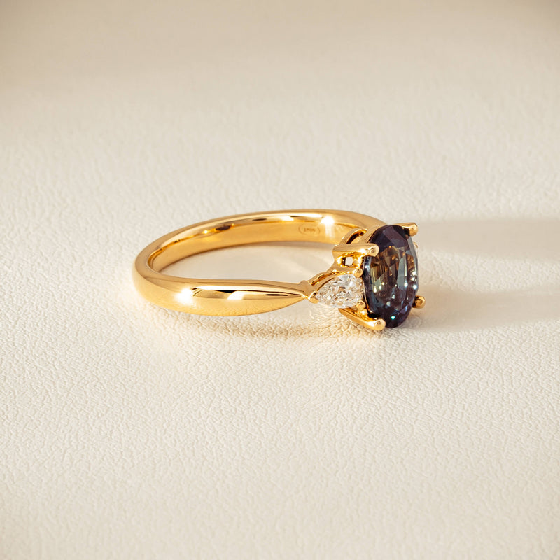 18ct Yellow Gold 1.72ct Teal Sapphire & Diamond Ayla Ring - Ring - Walker & Hall