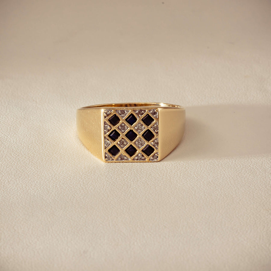 Deja Vu 9ct Yellow Gold Sapphire & Diamond Signet Ring - Ring - Walker & Hall