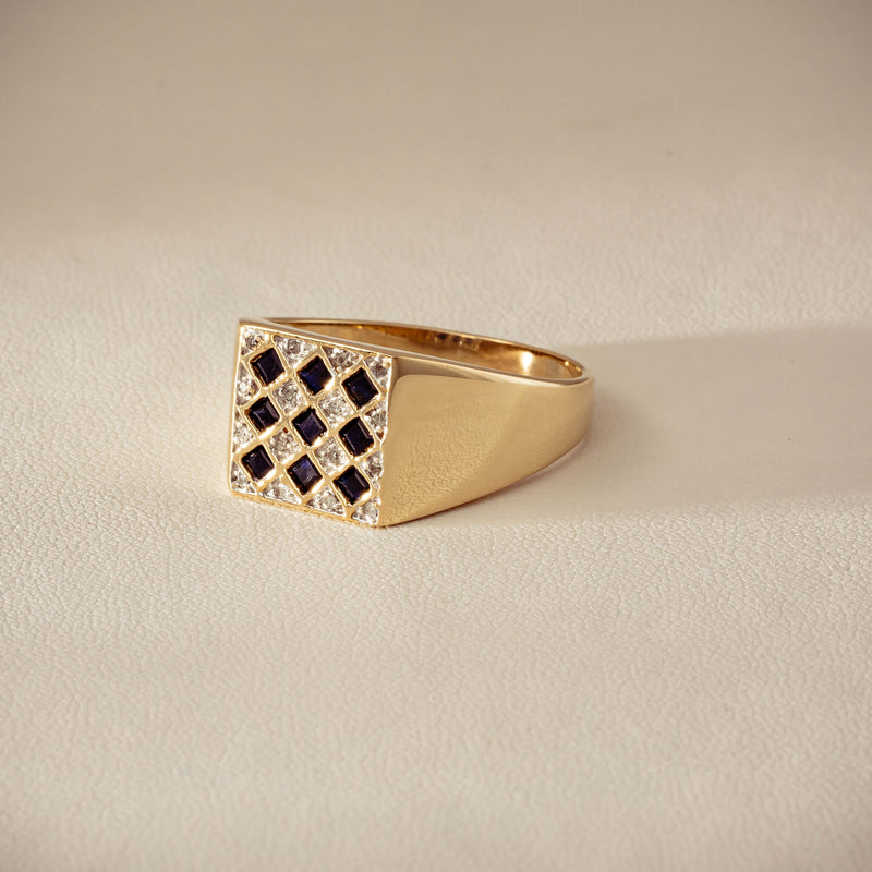 Deja Vu 9ct Yellow Gold Sapphire & Diamond Signet Ring - Ring - Walker & Hall