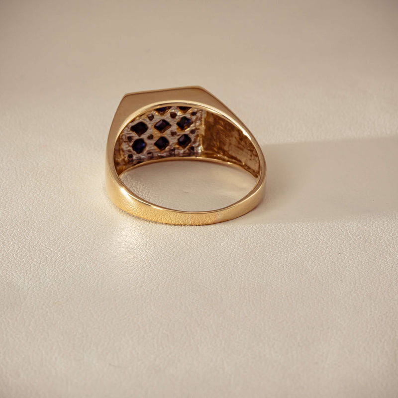 Deja Vu 9ct Yellow Gold Sapphire & Diamond Signet Ring - Ring - Walker & Hall