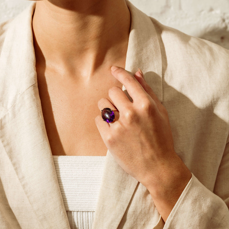 Deja Vu 9ct Rose Gold Large Oval Amethyst Ring - Ring - Walker & Hall