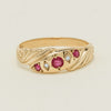 Deja Vu 9ct Yellow Gold Ruby & Diamond Scroll Ring - Ring - Walker & Hall