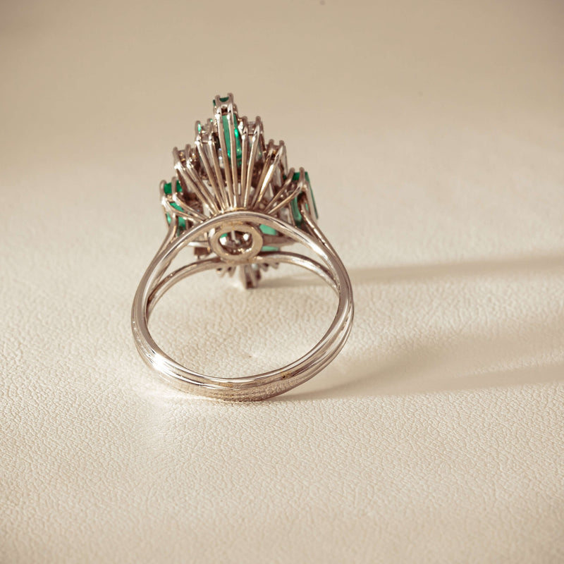 Vintage 18ct White Gold Diamond & Emerald Cluster Ring - Ring - Walker & Hall
