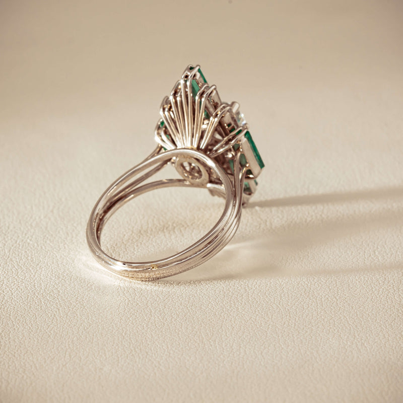 Vintage 18ct White Gold Diamond & Emerald Cluster Ring - Ring - Walker & Hall