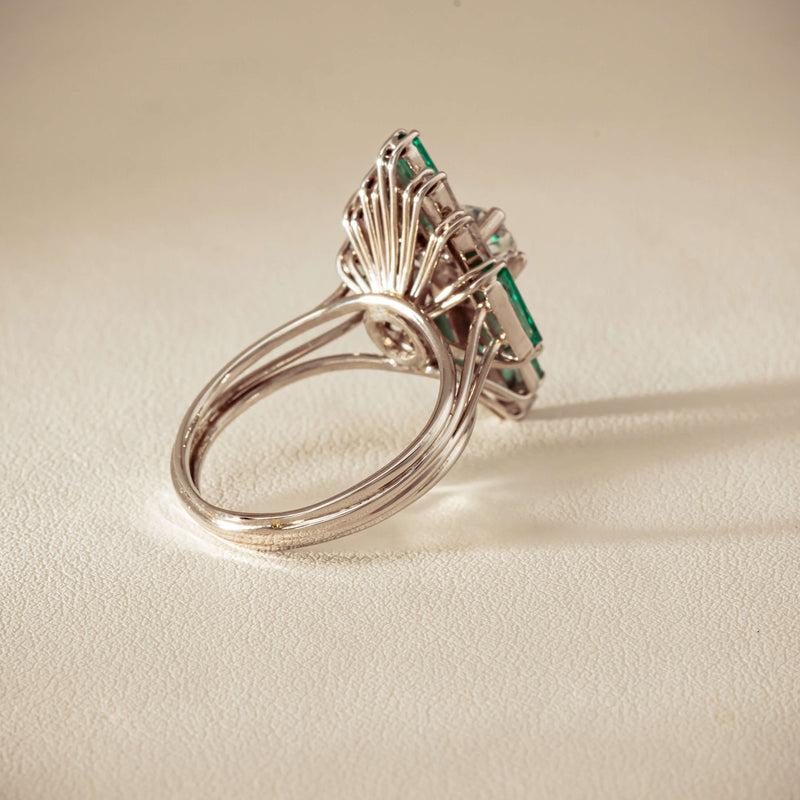 Vintage 18ct White Gold Diamond & Emerald Cluster Ring - Ring - Walker & Hall