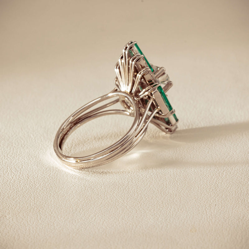 Vintage 18ct White Gold Diamond & Emerald Cluster Ring - Ring - Walker & Hall