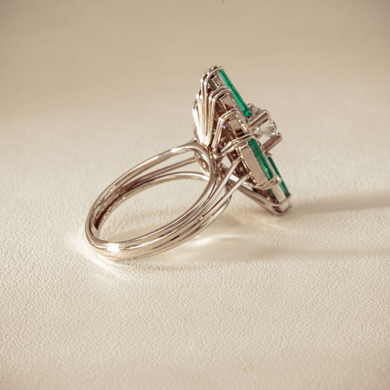 Vintage 18ct White Gold Diamond & Emerald Cluster Ring - Ring - Walker & Hall
