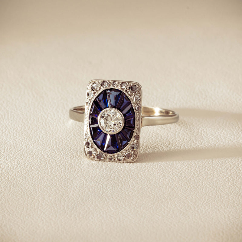 Vintage 15ct/18ct White Gold Diamond & Sapphire Ring - Ring - Walker & Hall