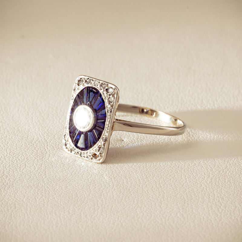 Vintage 15ct/18ct White Gold Diamond & Sapphire Ring - Ring - Walker & Hall