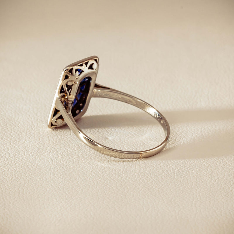 Vintage 15ct/18ct White Gold Diamond & Sapphire Ring - Ring - Walker & Hall