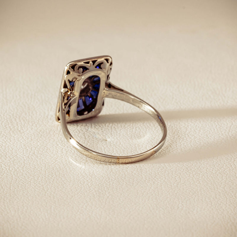 Vintage 15ct/18ct White Gold Diamond & Sapphire Ring - Ring - Walker & Hall