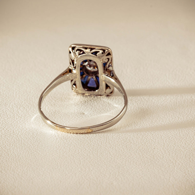 Vintage 15ct/18ct White Gold Diamond & Sapphire Ring - Ring - Walker & Hall