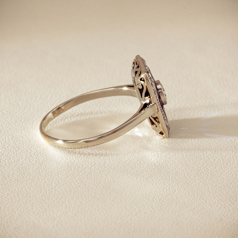 Vintage 15ct/18ct White Gold Diamond & Sapphire Ring - Ring - Walker & Hall
