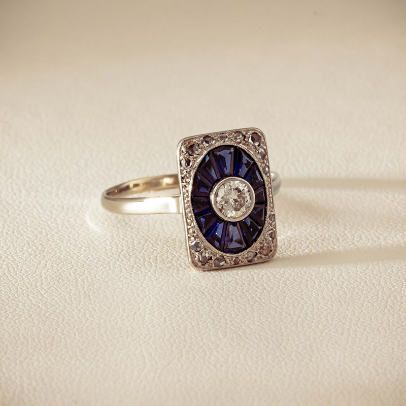 Vintage 15ct/18ct White Gold Diamond & Sapphire Ring - Ring - Walker & Hall