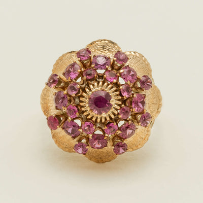 Deja Vu 7ct Yellow Gold Pink Tourmaline Cluster Ring